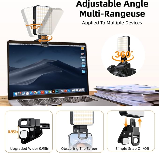 Magnetic Selfie Light for Cell Phone, gliship 128 Led Selfie Light Compatible with Magsafe Rechargeable Portable Clip Fill Light with 3 Lights Modes for Phone Camera Laptop Camera - Image 4