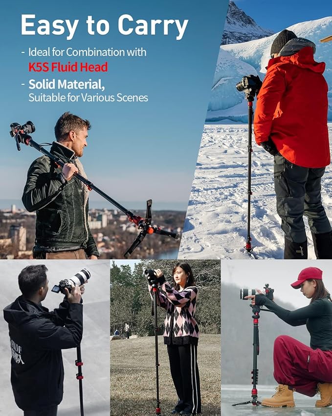IFOOTAGE Cobra 3 Monopod with Pedal C180F-P with Fulid Head K5S,Carbon Fiber Monopod for Camera,DSLR,Minipod Base-P Pedal Lock Design Tripod,Payload up to 17.6lbs/8KG,Max. Height 71"/180cm - Image 5