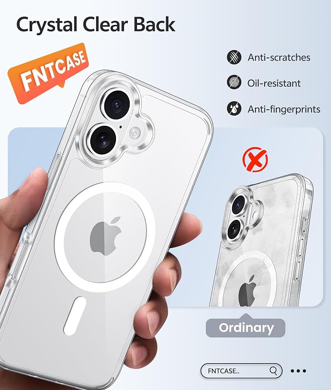 FNTCASE for iPhone 16 Plus Case Clear, Fit for Magsafe, Screen Protector | Anti Yellowing Magnetic Back, 14FT Military Grade Drop Protection, Shockproof Protective Phone Cover, Transparent - Image 6