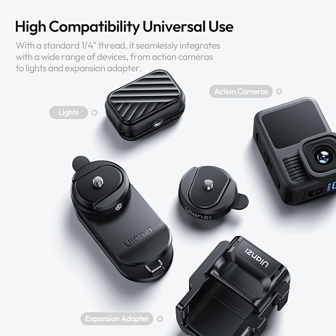 ULANZI CK01 Cka Quick Release Base Set Camera Accessories, Quick Setup Kit | with 1/4'' Screw for GoPro DJI Insta360 AKASO Action Cameras, Small Camera and Lights Super-Quick Switching - Image 6