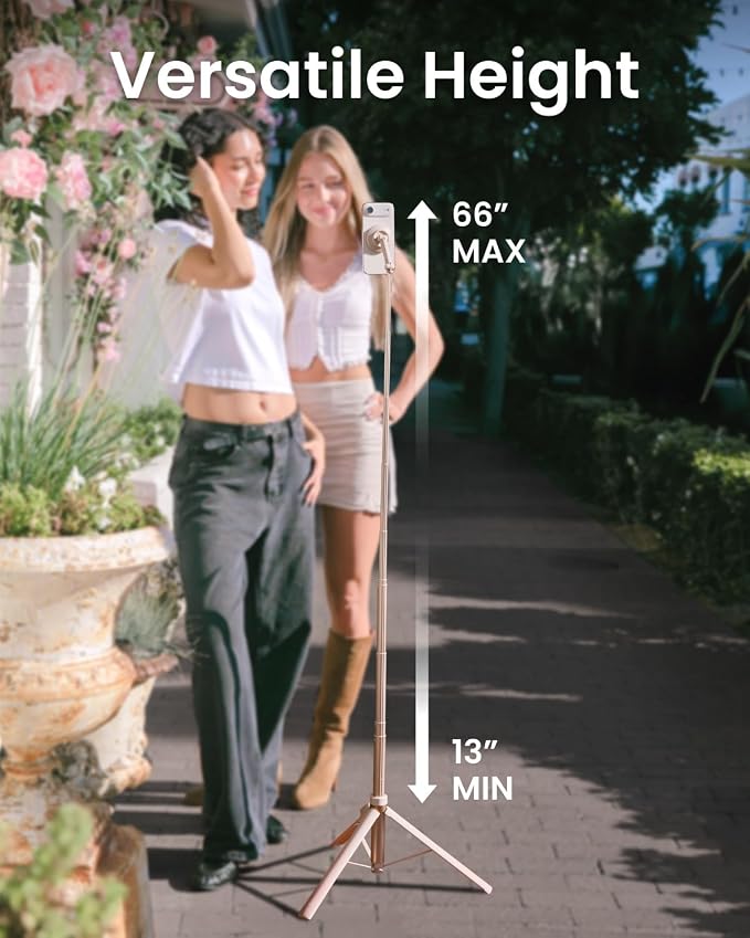 KraftGeek Magnetic Phone Tripod for iPhone, JustTap Tripod for MagSafe | 66" Auto-Open Selfie Stick Tripod, N52 Magnetic Mount, Portable Phone Tripod Stand for Travel, Video Recording & Vlogging - Image 4