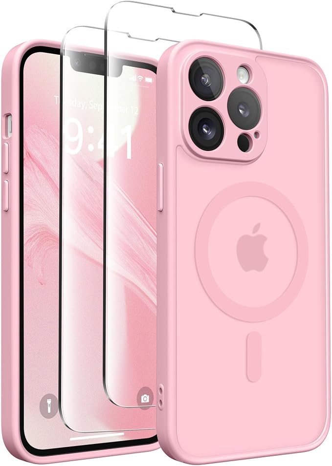 CAPRARO for iPhone 13 Pro Case, Compatible with MagSafe | Upgraded [Full Camera Protection] Shockproof Protective Slim Translucent Matte Magnetic Phone Case 6.1'', Peach Pink by CAPRARO