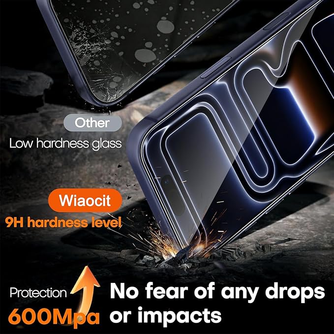Wiaocit 3 Pack Tempered Glass Screen Protector for iPhone 17 Pro | 9H Hardness, Installation Frame, Bubble Free, Case Friendly - Image 3