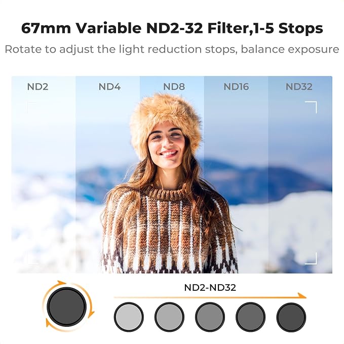 K&F CONCEPT 67mm Clip-on ND2-32 Phone Camera Lens Filter Kit | Multi-Coated Variable Neutral Density Light Reduction Filter Compatible with iPhone 16 15 14 13 12 11, FP101 - Image 3