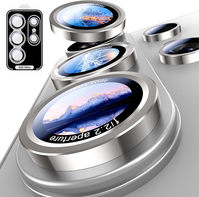 Uyiton for Samsung Galaxy S26 Ultra Camera Lens Protector, Unique Design | Case-Friendly, Ultra-Thin, Military-Grade Sapphire Glass with Aluminum Metal Rear Camera Screen Cover, Silver Shadow by Uyiton