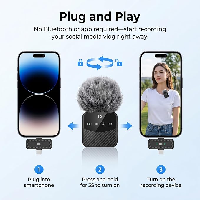 Wireless Lavalier Microphone, Mini Compact Lapel Mic with Magnetic Clip & Charging Case, 25H Long Battery Life, Noise Reduction, Dual Interface for iPhone Android Video Recording Vlogging Podcast - Image 4