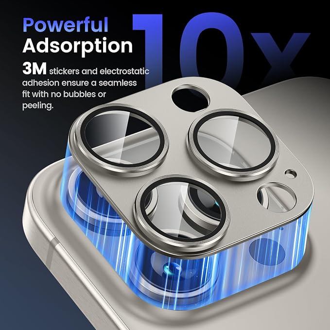 Tensea for iPhone 15 Pro Max/iPhone 15 Pro Camera Lens Protector | Metal Aluminum Alloy Tempered Glass Cover Camera Screen Protector Accessories, Case Friendly - Image 6