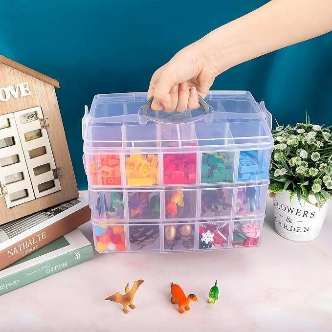 Bead Organizer 3 Tier 30 grid Stackable Craft Tackle Storage Container | Stackable 3-Tier Design, 30 Compartments, for Beads Washi Tape Toys Jewelry Beauty and Sewing Supplies - Image 7
