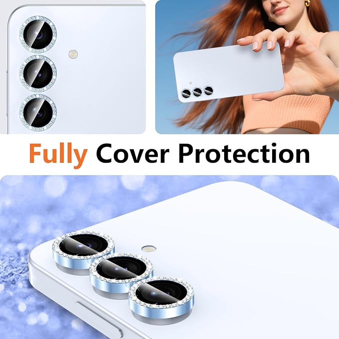 for Samsung Galaxy S25 Plus Camera Lens Protector, Individual Metal Ring Tempered Glass Lens Cover, [Strong Adsorption] Scratch Resistant Ultra-Thin HD Clear Lens Cover, 1 Set-Blue Diamond - Image 8