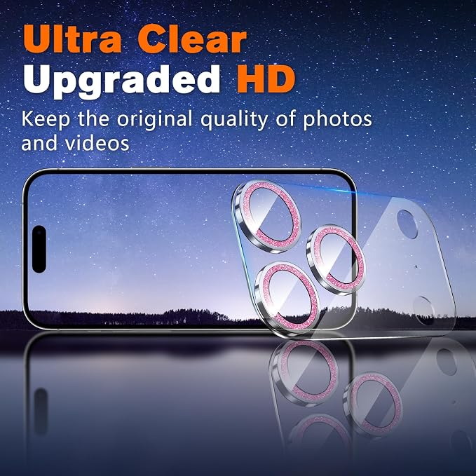 2 Pack for iPhone 17 Pro Max Camera Lens Protector | Bling Tempered Glass 9 Hardness,Anti-Scratch High Definition Camera Screen Protector (Pink) - Image 7