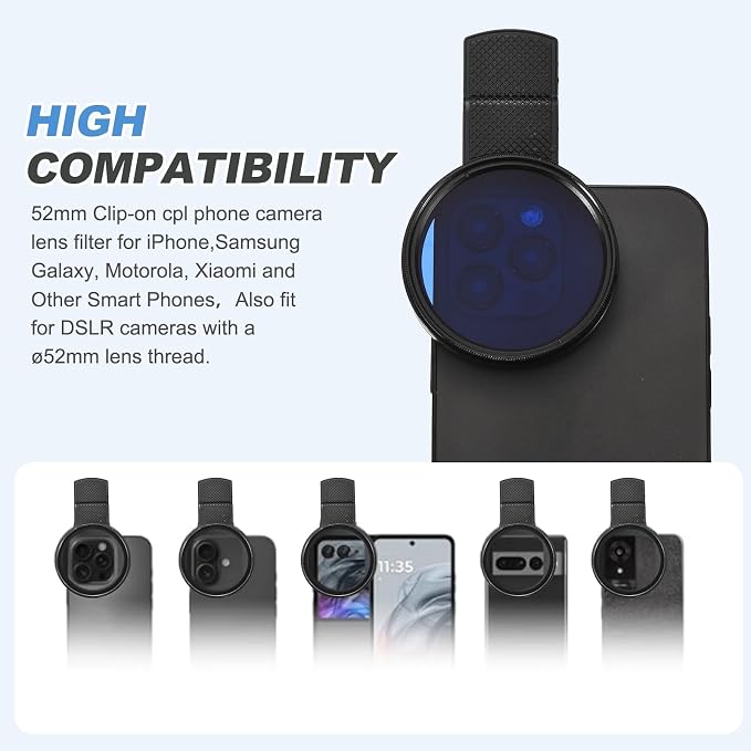 PATIKIL 52mm Phone Camera Lens, Clip-On Full Color Filter Circular Polarizing Lens for Most Smart Phones and DSLR Cameras, Blue - Image 4