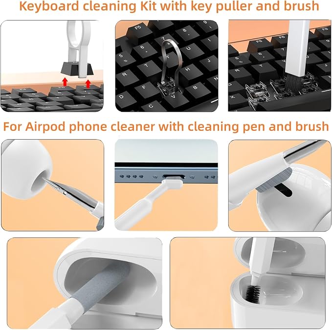 20-in-1 Laptop Phone Screen Earbud Cleaning Kit, Keyboard Cleaner Kit | Keyboard Cleaning Kit with Electronic Cleaning Brush Spray for Airpods Pro,iPad,iPhone Pro,Camera,Computer Cleaning(White) - Image 2
