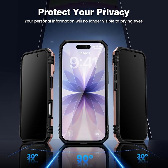 VEGO for iPhone 17 Case with Camera Cover & Privacy Screen Protector | Slide Camera Cover & Ring Kickstand Military Grade Heavy Duty Protection Cover for iPhone 17 5G 6.3 Inch - Rose Gold - Image 3