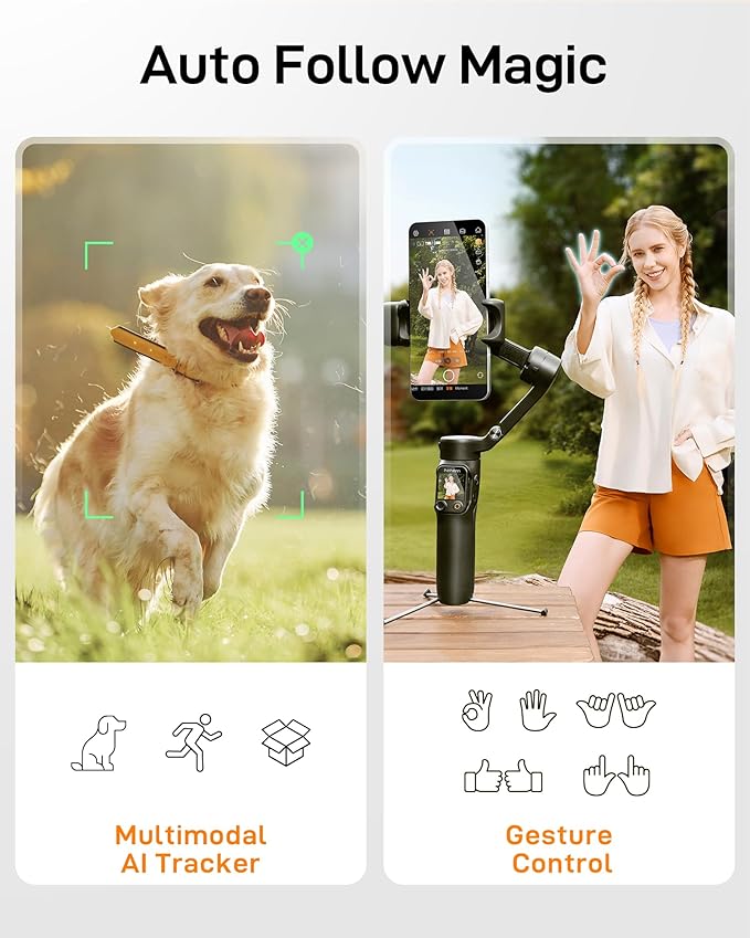 hohem iSteady V3 Ultra 3-Axis Gimbal Stabilizer for iPhone & Android | AI Live Feed Monitoring, AI Auto Tracking, Touchscreen Remote, iSteady 9.0 Anti-Shake, 8" Rod, Tripod, Fill Light, 9H Battery - Image 2