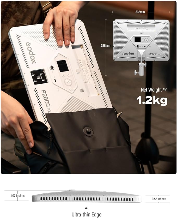 Godox P260C Pro Ultra-Thin Video Light Panel with 8800mAh Battery, APP Control 45W 4160Lux 2800-6500K CRI 98+ Dimmable Bi-Color 18" Soft Light Panel for Photography YouTube Recording Game Live Stream - Image 3
