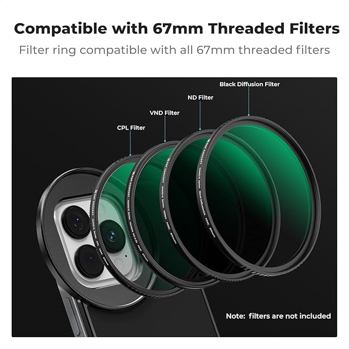 K&F CONCEPT 6.7 inch Magnetic Lens Filter Mount Adapter | Compatible with iPhone and 67mm Threaded Filters, Compatible with 16/15/14/13/12 Pro Max, 16/15/14 Plus, FA201 - Image 5