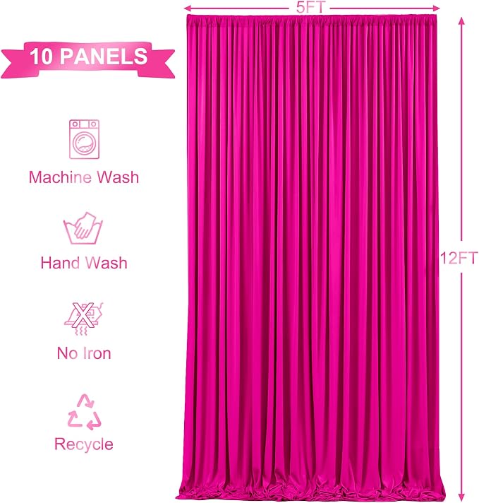 10 Panels Hot Pink Backdrop Curtains for Wedding Party Wrinkle Free Backdrops Curtain Drapes Fabric Decorations Fuchsia Photo Back Drop for Baby Shower Photography Stage Reception 50ft(W) x 12ft(H) - Image 5