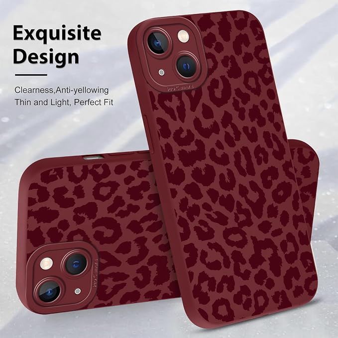 Cute Burgundy Cheetah Print Phone Case for iPhone 13 6.1" | Aesthetic Leopard Pattern Design Cover Full Camera Lens Protective Shockproof Soft Slim TPU Funda for Women Girls - Image 4