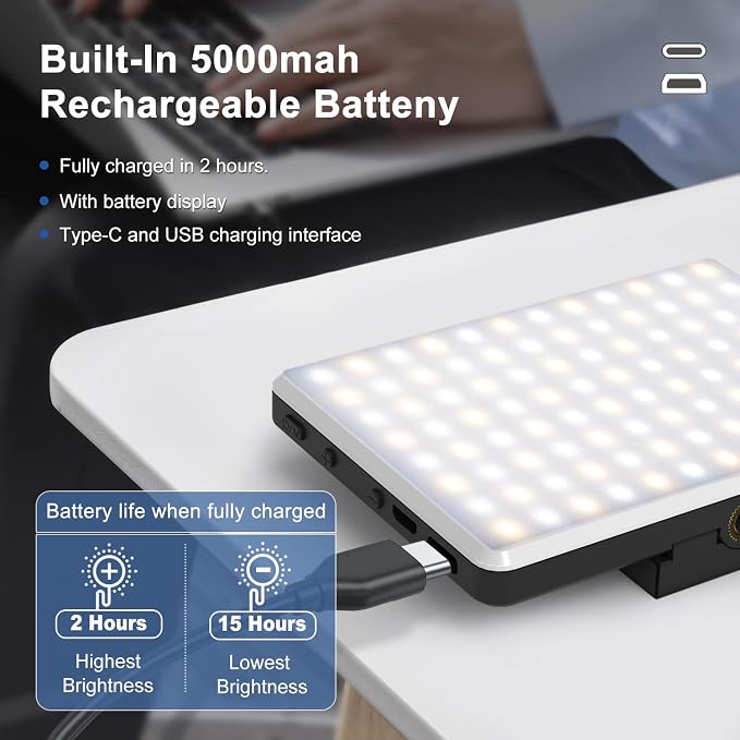 Selfie Light, Phone Light with Front & Back Clip, 60 LED Portable Light with 3 Modes, 5000mAh Rechargeable Video Light for Phone, iPhone, IPad, Laptop, TikTok, Makeup, Live Stream, Vlog(Black) - Image 4