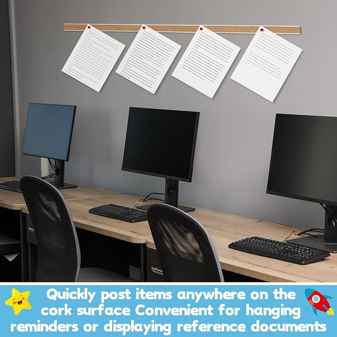 Threehoney 5 Pcs Cork Strips 36" x‎1 Bulletin Bar Strip, Aluminum Wall Trim | Brown Cork Boards with Accessories, Notes Photos Memos Display, for Wall Organization Classroom Office Home - Image 5