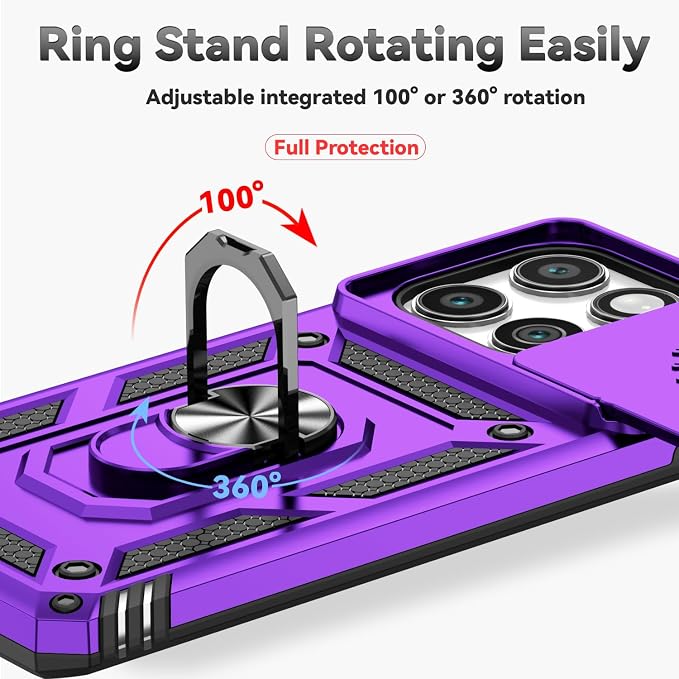 SunStory Compatible with Motorola Moto Edge 2025 Case with HD Screen Protector & Slide Camera Cover & Rotated Ring Kickstand, [Military-Grade] Phone Case for (Purple, Moto Edge 2025) - Image 5