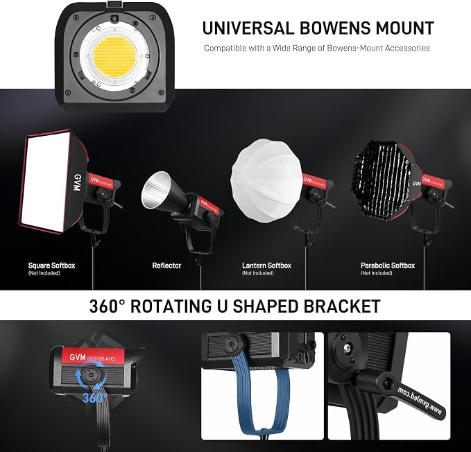 GVM 500W COB LED Video Light, APP Control, Bi-Color Continuous Output Lighting with Bowens Mount, 2700K-6800K, CRI/TLCI97+, 227040lux@1m, 12 Effects & 12 Sources for Studio Photography - Image 9