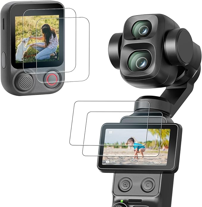 AMAZEAR Screen Protector Combo for DJI Osmo Pocket 4 Pro & Osmo Mobile 8P Viewfinder (4 Pack) – 2x Tempered Glass for Pocket 4P + 2x for OM 8P, 9H Hardness, Ultra HD, Touch Sensitive, Bubble-Free by YourProPhotoGear