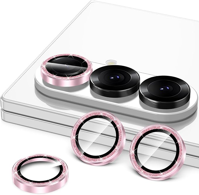 for Samsung Galaxy Z Fold 7 Camera Lens Protector, Individual Metal Ring Tempered Glass Lens Cover, [Strong Adsorption] Scratch Resistant Ultra-Thin HD Clear Lens Cover, 1 Set-Pink Sparkly - Image 2