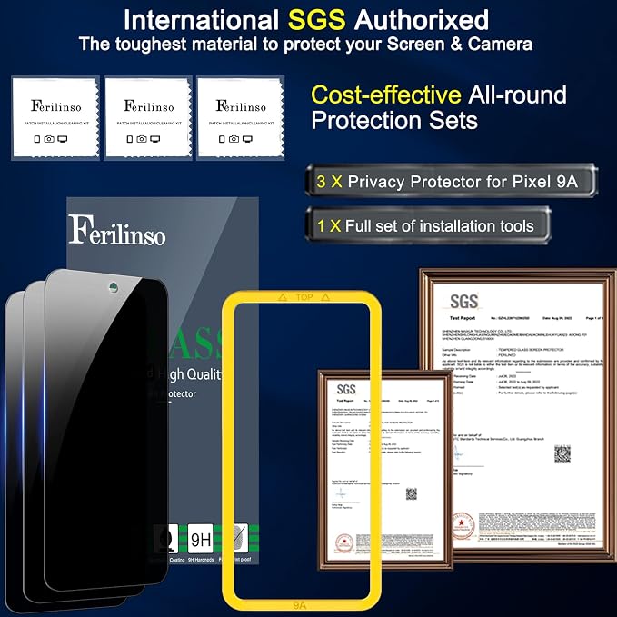 Ferilinso Privacy Screen Protector for Google Pixel 9A, Tempered Glass | 3 Pack, 9H+ Hardness, Military-Grade Shatterproof, Anti-Scratch, HD Clear, Case Friendly, Easy Installation, Bubble Free - Image 4