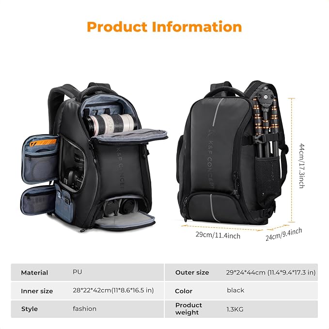 K&F CONCEPT Camera Backpack,25L Large Capacity Camera Bag for Photographers | Raincover, 15.6 Inch Laptop Compartment, Compatible for Canon/Nikon/Sony/DJI Mavic Drone, B10 - Image 7