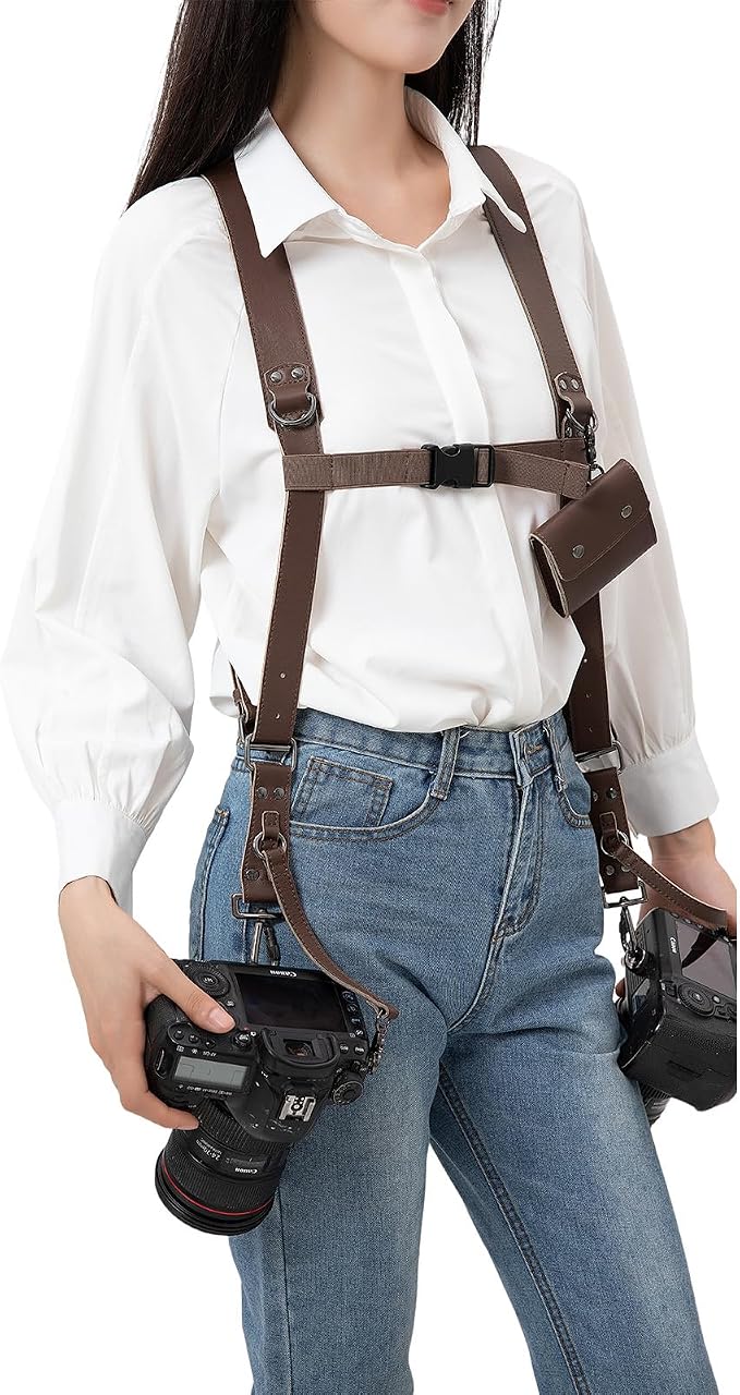 Dual Camera Harness Camera Straps Holster for Photographers Comfort Version | camera holster leather harnes spider holster camera belt camera harness for photographers leather harness camera neck strap - Image 2