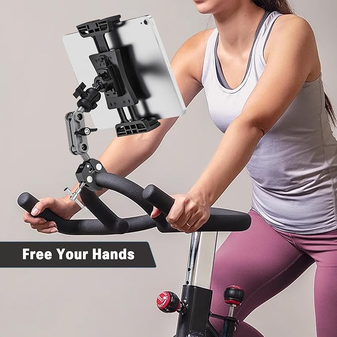 Tablet Mount for Spin Bike Treadmill,Microphone Stand | iPad Holder Stand Exercise Bike Handlebar Mount for Stationary Bicycle, Tablet Stand for 4.7-12.9" iPad Pro Galaxy Tabs - Image 2