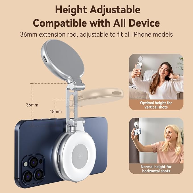 AFAITH C03 Magnetic Selfie Ring Light, Phone Light Compatible with iPhone Magsafe, CRI97 360° LED Selfie Ring Fill Light with Mirror for Selfies/Photography/TikTok/Zoom Calls/Video Conference - Image 3