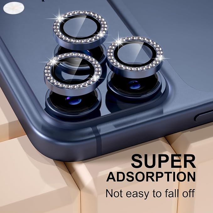 Misea Compatible for iPhone 17 Pro/iPhone 17 Pro Max Camera Lens Protector | 9H Tempered Glass Ultra HD Bling Camera Screen Protector Cover Metal Individual Ring Accessories, Deep Blue Diamond - Image 6