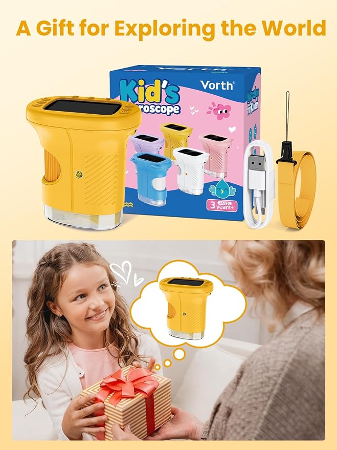 Microscope for Kids, 2.4 Inch Digital Microscope with 1000X Magnification, Handheld Camera Mini Pocket Magnifying Glass, Educational Birthday Gifts Toys for Ages 3+, Yellow - Image 9