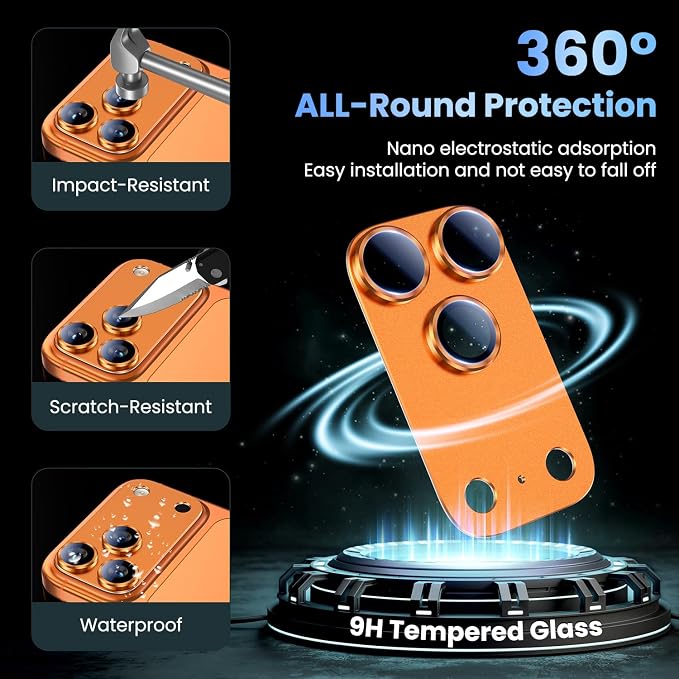 Uyiton for iPhone 17 Pro Camera Lens Protector, Metal Frame Glass Cover | Not Easy to Break, Strong Adsorption, Case-Friendly, Metal 9H Sapphire Glass Rear Camera Screen Cover, Cosmic Orange, 2 Packs - Image 2