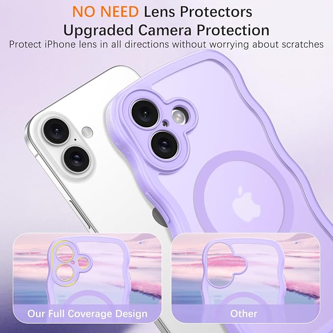 BENTOBEN Magnetic for iPhone 17 Case, Cute Wavy Full Camera Protection [Compatible with MagSafe] Translucent Matte Anti-Slip Bumper Women Girls Boys Protective Cover for 17 6.3", Light Purple - Image 7