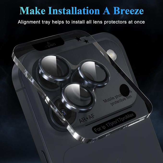 YWXTW Camera Lens Protector for iPhone 17 Pro/iPhone 17 Pro Max, [1 Step Installation Tray] Tempered Glass Screen Protector Metal Individual Camera Cover Accessories Case Friendly (Deep Blue) - Image 5