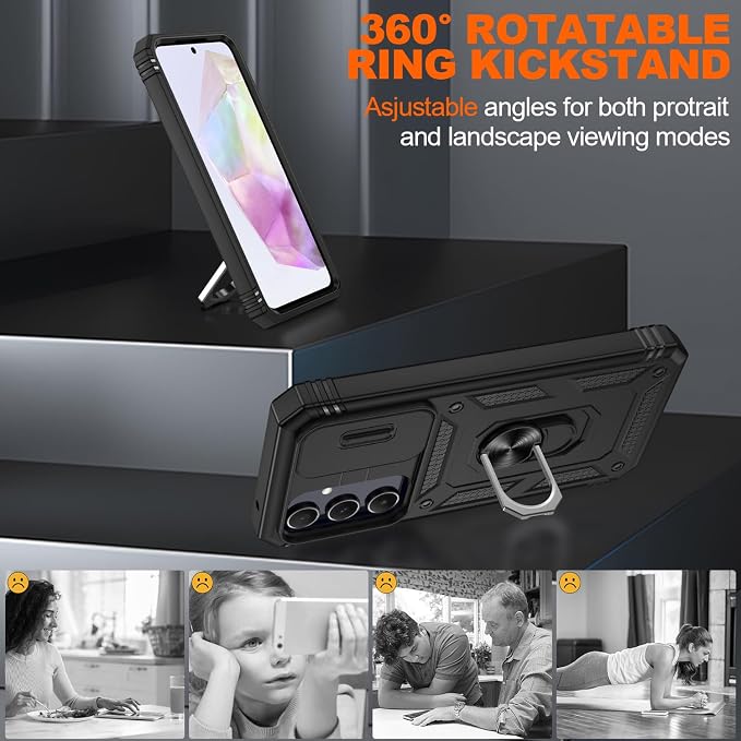 Gritup for Galaxy A35 5G Case Military-Grade Shockproof with Kickstand | with 2 PCS Screen Protector, Slide Camera Cover, Heavy Duty Outdoor Protection Funda para A 35 Phone Cover, Black - Image 7