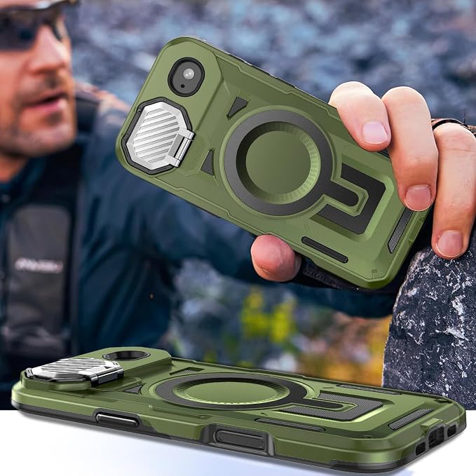 Camera Stand Case for iPhone 17 Air, [Compatible with MagSafe] [Lens Cover] 2025 Version Military Grade Protective Soft Case for iPhone 17 Air 6.5 inch Men Women, Green - Image 7