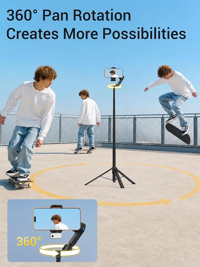 AOCHUAN Smart V3 70.9” Gimbal Stabilizer for iPhone w/AI Tracking Module | Remote Control & One-Touch Open Tripod for Phone Gimbal, 360° Pan Rotation Gimbal w/51" Extension Rod for Shooting,Fill Light - Image 3