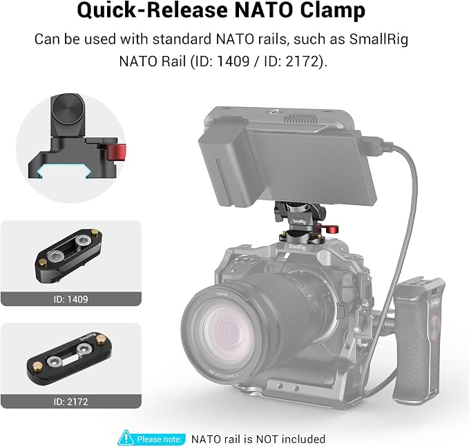 SmallRig Field Monitor Mount with NATO Clamp, Camera Monitor Holder for 5” and 7” Monitor, Swivel and Tilt Adjustable - 2906B - Image 5