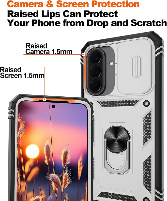 Gritup for Galaxy A57 5G Phone Case: Samsung A57 5G Case with 2*Screen Protector, Magnetic Stand & Slide Camera Cover, Shock Proof Military-Grade para Galaxy A 57 Phone Cover, White+Black - Image 4
