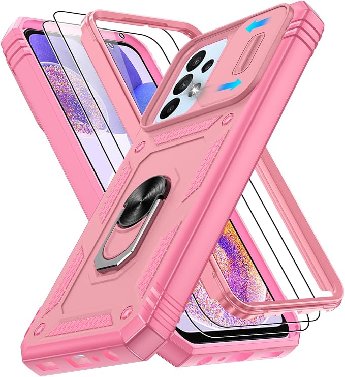 Gritup for Galaxy A23 5G Case Military-Grade Shockproof with Kickstand Pink | (   ) with 2 PCS Screen Protector, Slide Camera Cover, Heavy Duty Funda para A 23 5G Cover, Pink by Gritup
