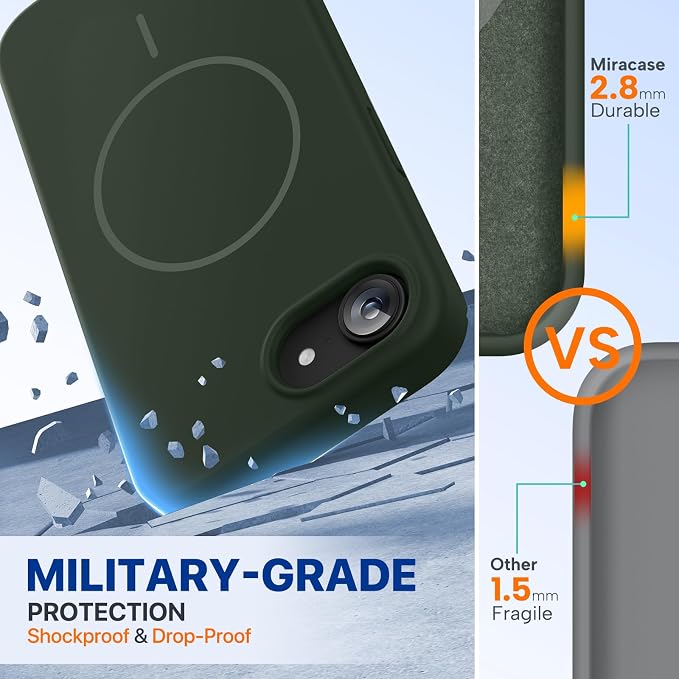 miracase Magnetic for iPhone 17e Case & iPhone 16e Case, [Soft Anti-Scratch Microfiber Lining], Compatible with MagSafe, Silicone Shockproof Protection Phone Case for iPhone 17e/16e, Dark Green - Image 2