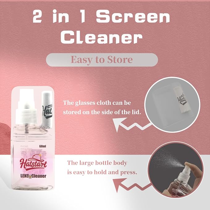 2-Pack Eye Glasses Cleaner Spray, Travel-Sized Screen Cleaning Kit with Touchscreen Mist for iPhone, Sunglasses, Computer, Laptop Screens, Phone Electronics with Eyeglass Cloth and Case Lid - Hatstart - Image 2