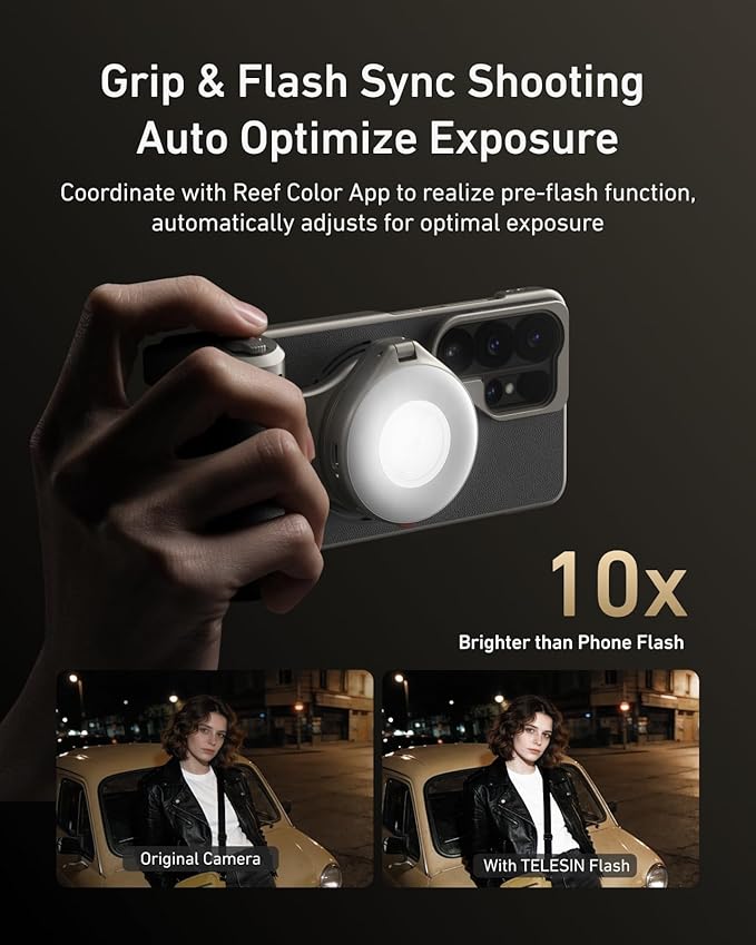 TELESIN Phone Camera Master Grip Kit for Samsung Galaxy S26 Ultra | with 10X Flash 2in1/ND16 Filter/Phone Case,Magnetic Wireless Charging for S26 Ultra, AI Filters DSLR Style Grip Handle Holder - Image 5