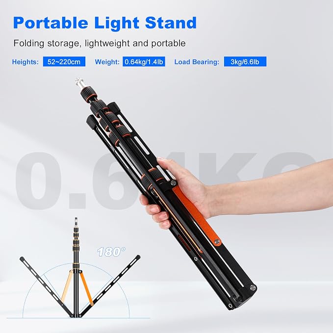 Extendable Travel Light Stand 7.2ft / 2.2m Portable Tripod with Carry Bag | Light Weight Adjustable Sturdy for Photography Studio Outdoor Shooting Speedlight Flash Reflector Ring Light - Image 2