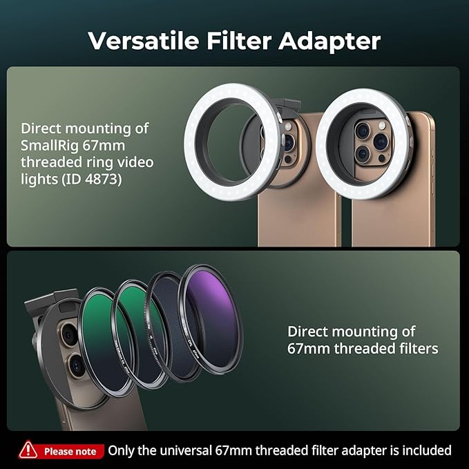 SmallRig Universal 67mm Threaded Filter Adapter for Phone Photography, Compatible with 67mm Threaded Filters & LED Lights, Built-in Cold Shoe Mount -5174 - Image 4