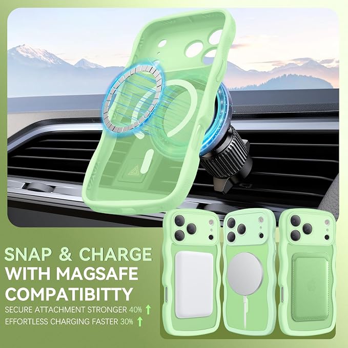 BENTOBEN Magnetic for iPhone 17 Pro Case, Cute Wavy Full Camera Protection [Compatible with MagSafe] Matte Anti-Slip Bumper Women Girls Boys Protective Cover for 17 Pro 6.3", Matcha Green - Image 2